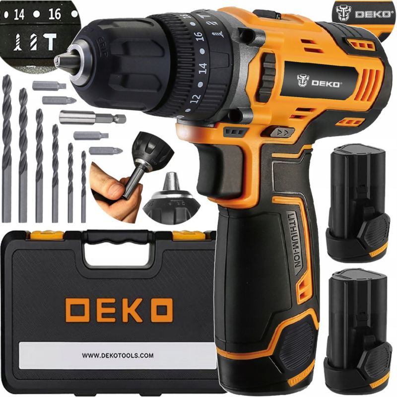 Wiertarko-wkrętarka DEKO udarowa 28Nm 2x aku 1.5Ah 12 V 1 kpl.