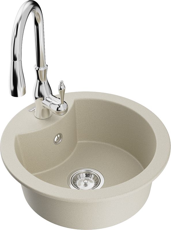 Zlewozmywak granitowy Mexen Diego 1-komorowy z baterią kuchenną Savita czarny - 6512-77-672601-00 1 szt.