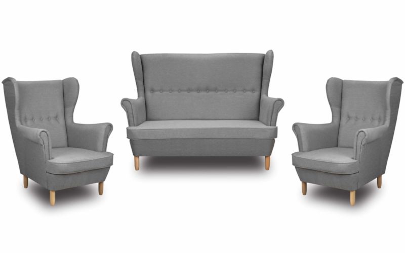 Zestaw wypoczynkowy Bonni Uszak sofa + 2x fotel Szary 1 szt.