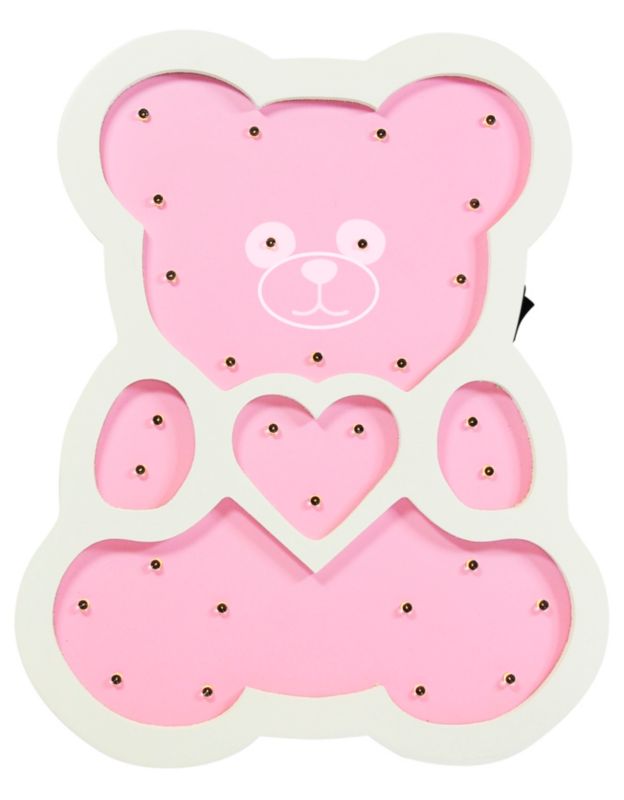 Lampka nocna Sanico Goldlux LED MIŚ Różowy na baterie drewniany - 1 szt.