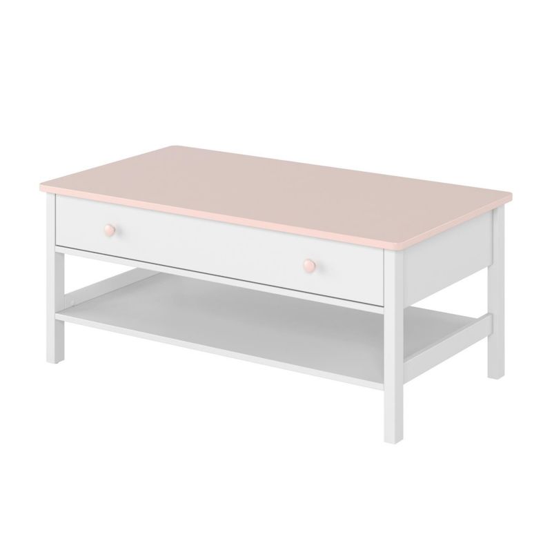 Stolik kawowy z szufladą Bettso Laura z różowymi dodatkami biały 1szt.