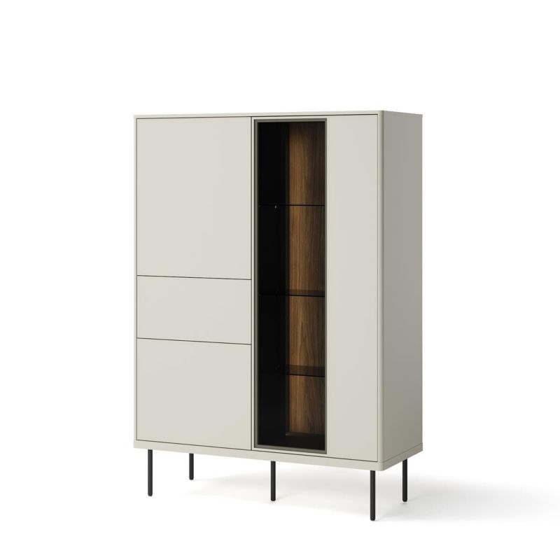 Witryna trzydrzwiowa Bettso Eliro z szufladą i subtelną ekspozycją na czarnych nogach kaszmir 1szt.