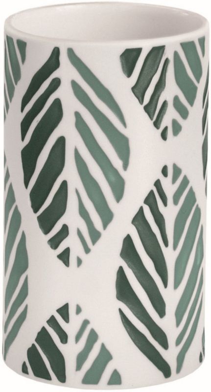 Kubek łazienkowy Kleine Wolke Leaf biały/zielony, kamionka, 7x10 cm, 1 szt.