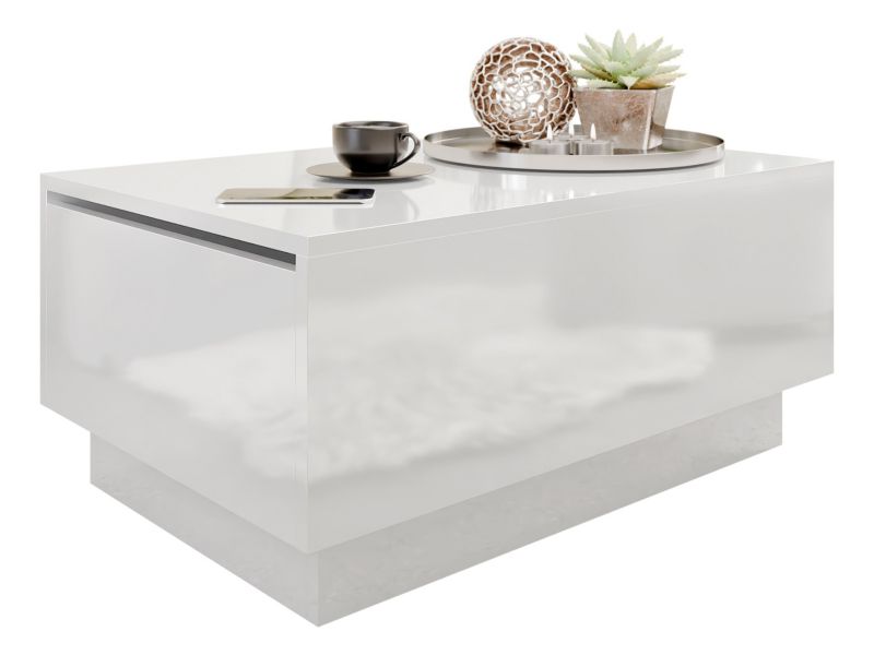 Stolik kawowy MIRJAN 24 ze schowkiem Moon 90x60 biały połysk 1 szt.