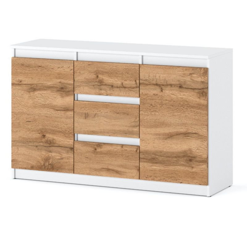 Komoda Hurtownia-Mebli Szuflady 3 Agnes 2D3SZ 120cm Biały Mat Dąb Wotan 120x35x75 cm 1szt.
