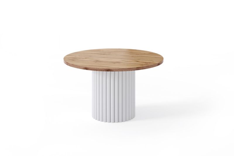 Stolik kawowy Bettso Virelo nowoczesny na białym stelażu z ryflowaną podstawą dąb wotan 1szt.