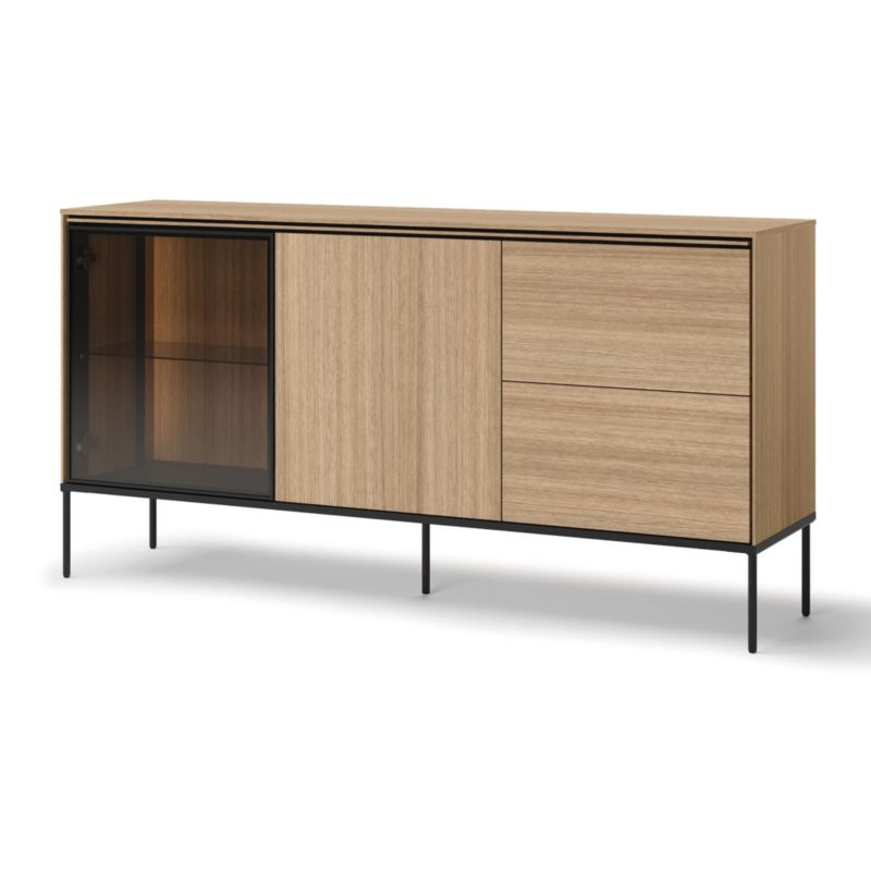 Komoda dwudrzwiowa z szufladami Bettso Lissa przeszklona z oświetleniem LED dąb linearny czarny 1szt.