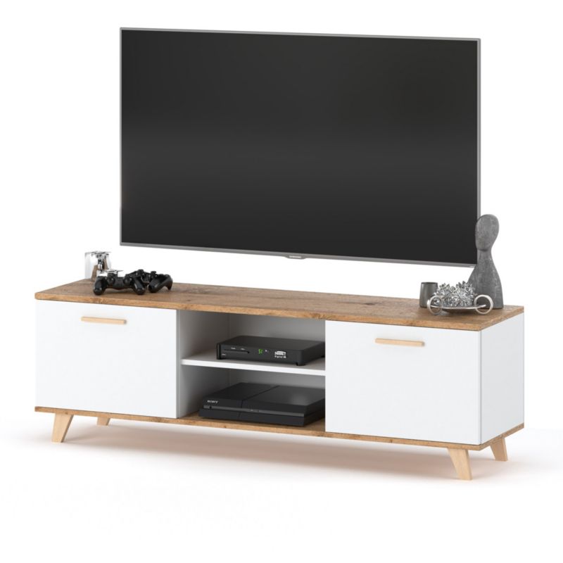 Komoda RTV Hurtownia-Mebli 2 Drzwi Olivier 138cm Biały Mat Biały Mat 138x40x46 cm 1szt.
