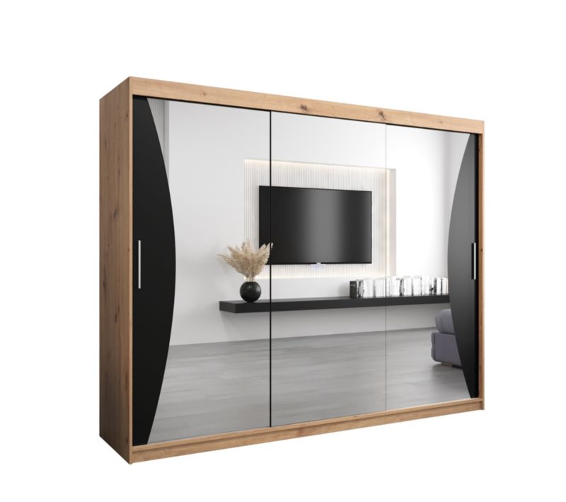 Szafa przesuwna Garderoba Abiks MONACO 250 dąb artisan + czarny mat 1 szt.