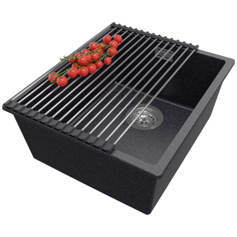 Zlewozmywak Londyn Slim PRIMAGRAN Nablatowy 41x47cm do szafki od 45cm z Syfonem i Dodatkiem Grafitowy 1 szt.