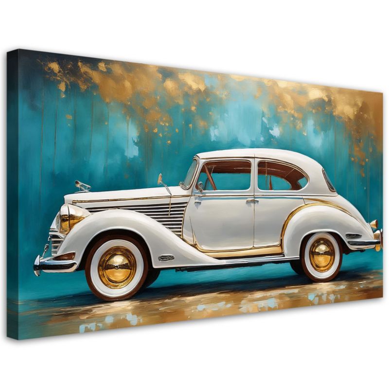 Obraz na płótnie Feeby Zabytkowy Samochód Retro Turkusowe tło 120x60cm 1szt