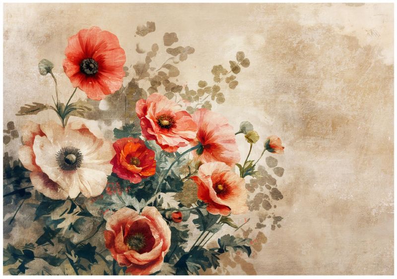 Fototapeta Kwiaty Beton Vintage Retro WALLARENA 250x175 cm Tapeta Do Sypialni Salonu Kuchni 1 szt.