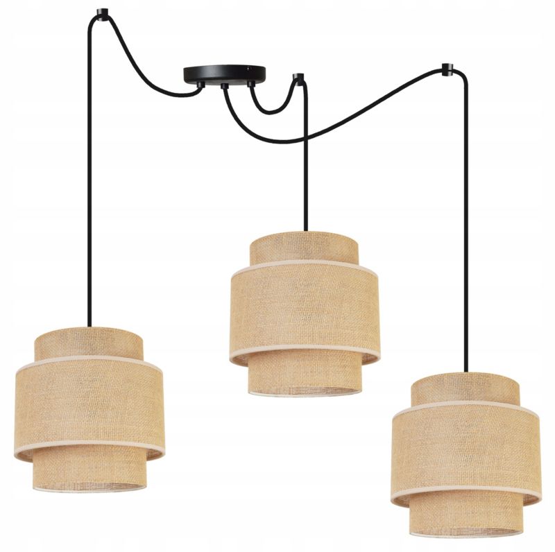 Lampa sufitowa wisząca Light Home LH Boho Juta Pająk 3x E27 60W naturalny/czarny 1szt.