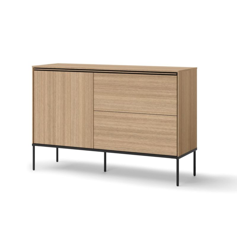 Komoda jednodrzwiowa z szufladami Bettso Lissa na czarnych metalowych nogach dąb linearny czarny 1szt.