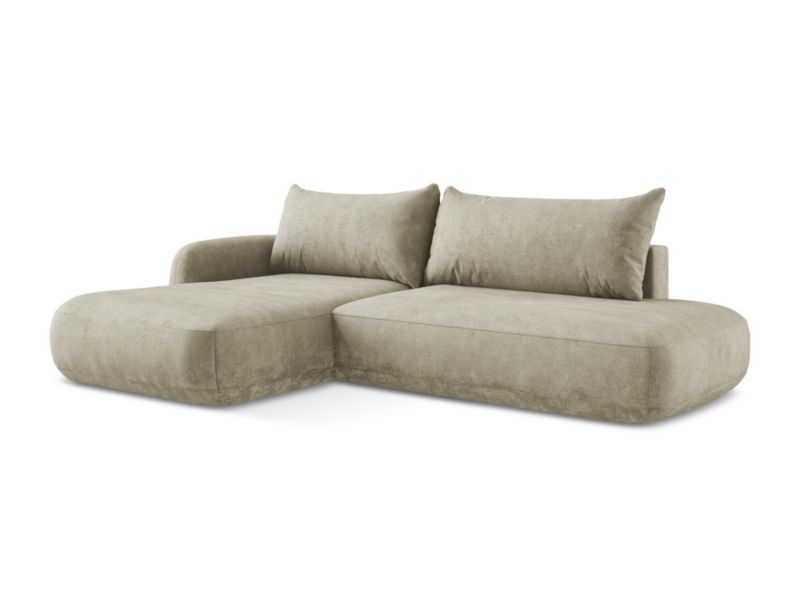 Narożnik lewostronny z funkcją spania LaMiaSofa Amalfi z tkaniny szenilowej 300x190 cm beżowy 1 szt.