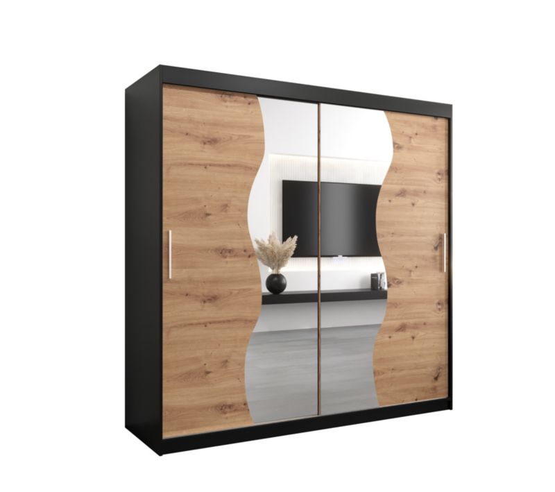 Szafa przesuwna Garderoba Abiks MADRYT 200 czarny mat + dąb artisan 1 szt.