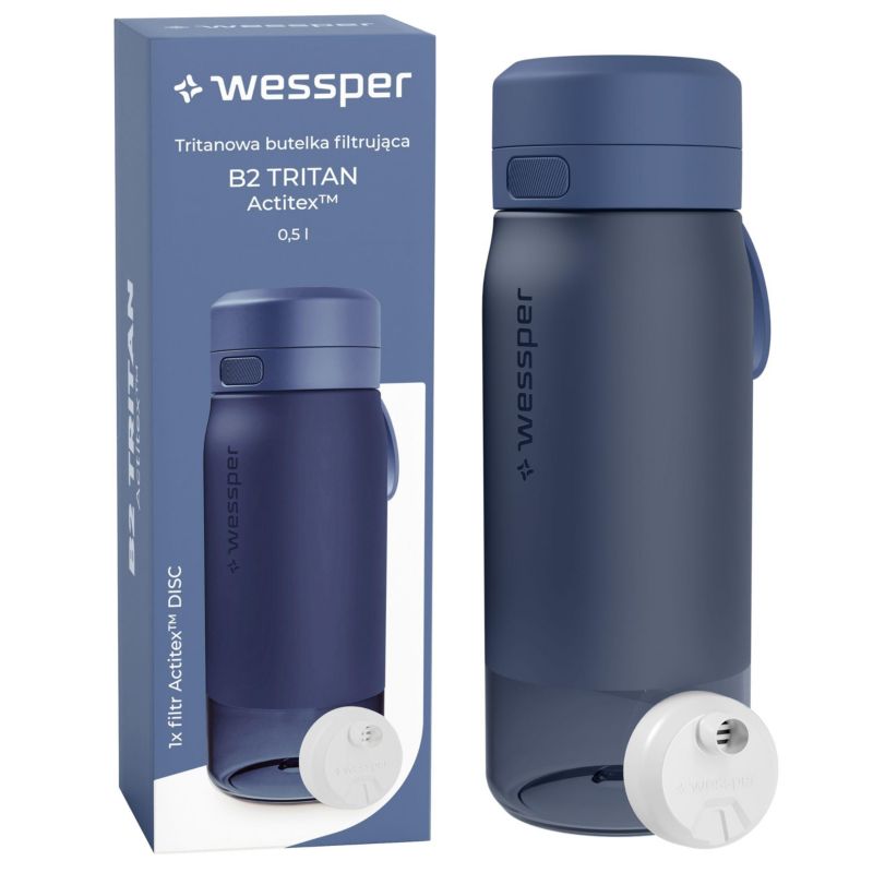 Butelka na wodę, Wessper, filtrująca, tritanowa, bidon, z filtrem wody, bez BPA, 500ml, B2 TRITAN Actitex, niebieska, 1szt