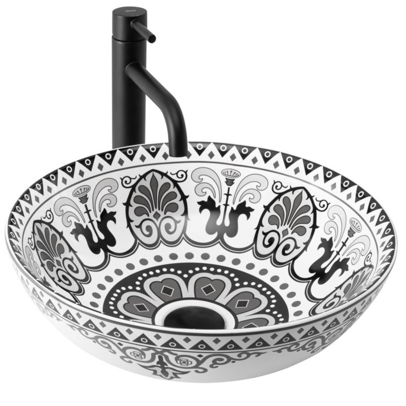 Umywalka Nablatowa Rea Etno Okrągła Biały Czarny 40X40X11,5Cm 1 Szt