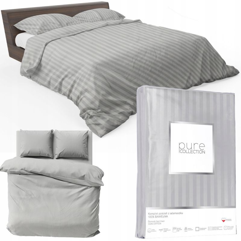 Pościel Detexpol Pure 180x200cm + 2x poszewka 70x80cm bawełna jasnoszara 1 kpl.