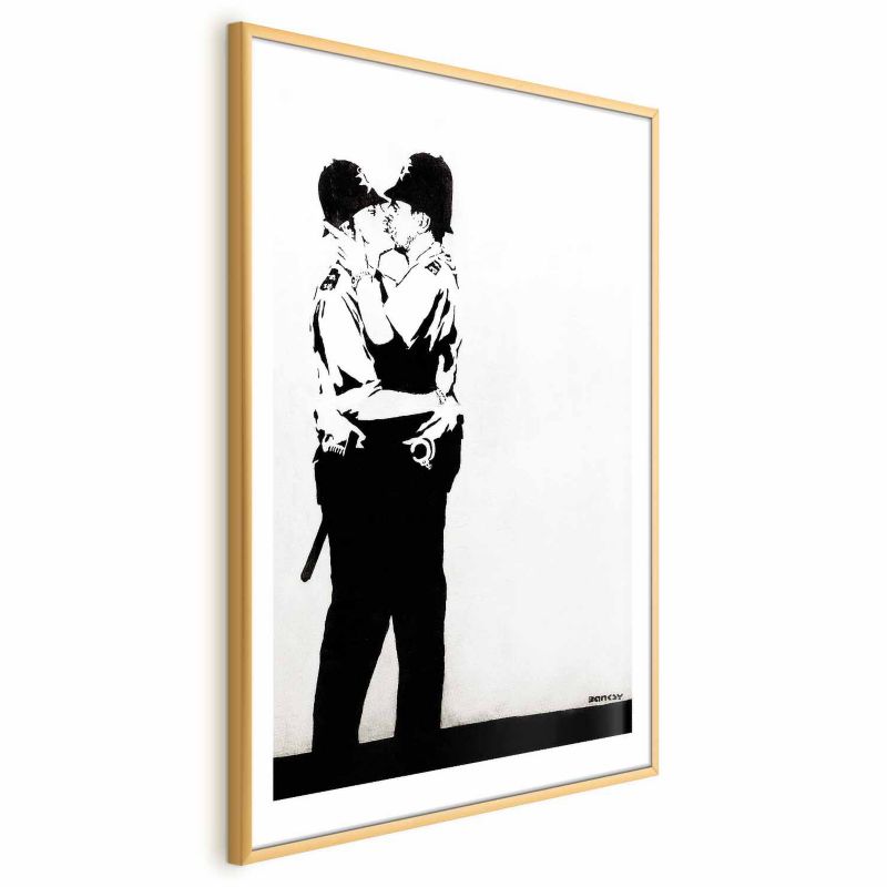 Plakat Artgeist Pocałunek policjantów 21x30 cm z ramą złotą 1 szt