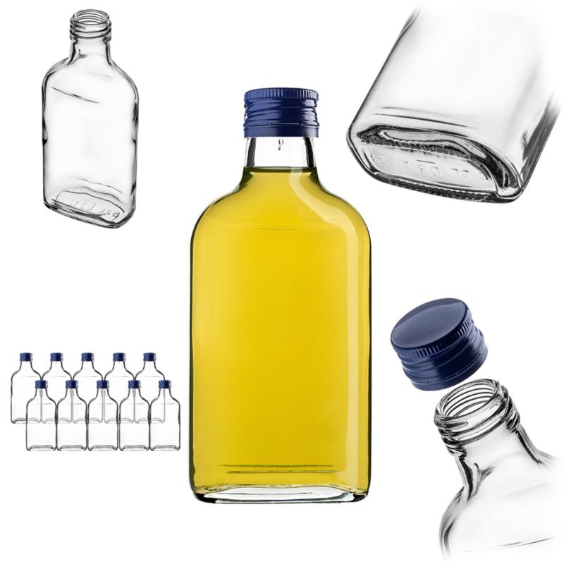 Butelka KADAX Szklana Piersiówka 200 ml Z Granatową Zakrętką 10 szt.