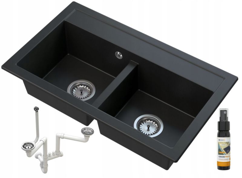 Zlewozmywak Granitowy Granitan Duet z Syfonem 1kpl.