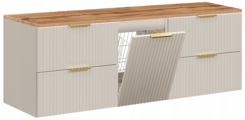 Szafka pod umywalkę Furnidea 120 cm ryflowana kaszmir z blatem dąb Wotan Adel 1 szt.