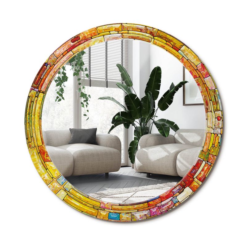 Lustro Okrągłe Tulup Kolorowy Witraż 80 cm Wyjątkowe Na Podkładzie 1 szt.