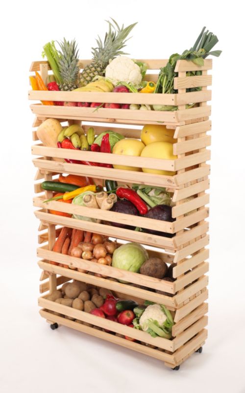 Regał na warzywa i owoce MODO24 na kółkach 132x77x30 cm 5 skrzynek drewno naturalne 1 szt