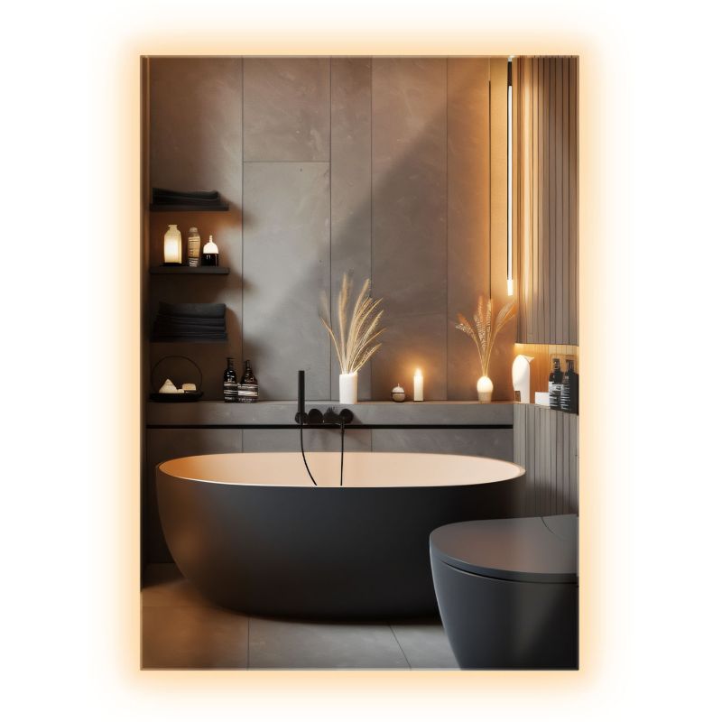 Lustro Glamour Dekoracyjne Wallfluent 70 cm x 50 cm Prostokątne Ciepłe Światło LED 1 szt.