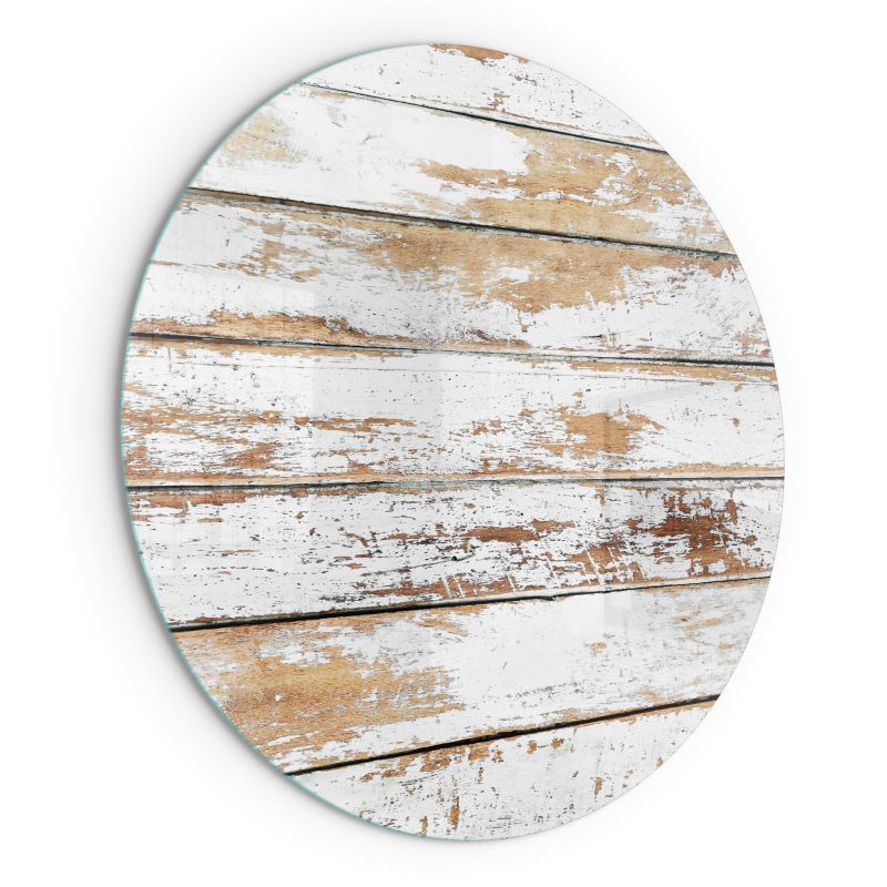 Szklana Podkładka Pod Kominek Okrąg Wallfluent Fi60 cm Postarzane drewniane deski 1 szt.