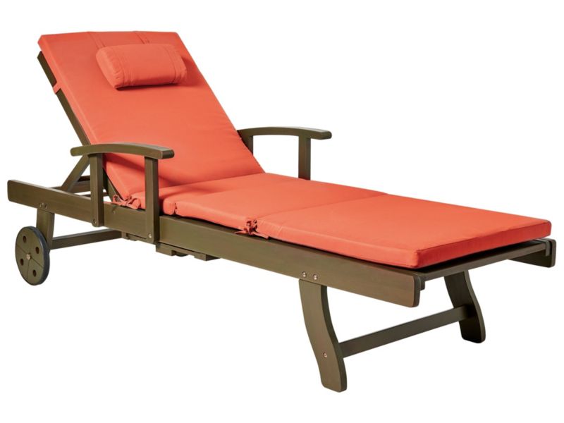 Leżak ogrodowy z poduszką Amantea premium Drewno akacjowe Czerwony 1 kpl