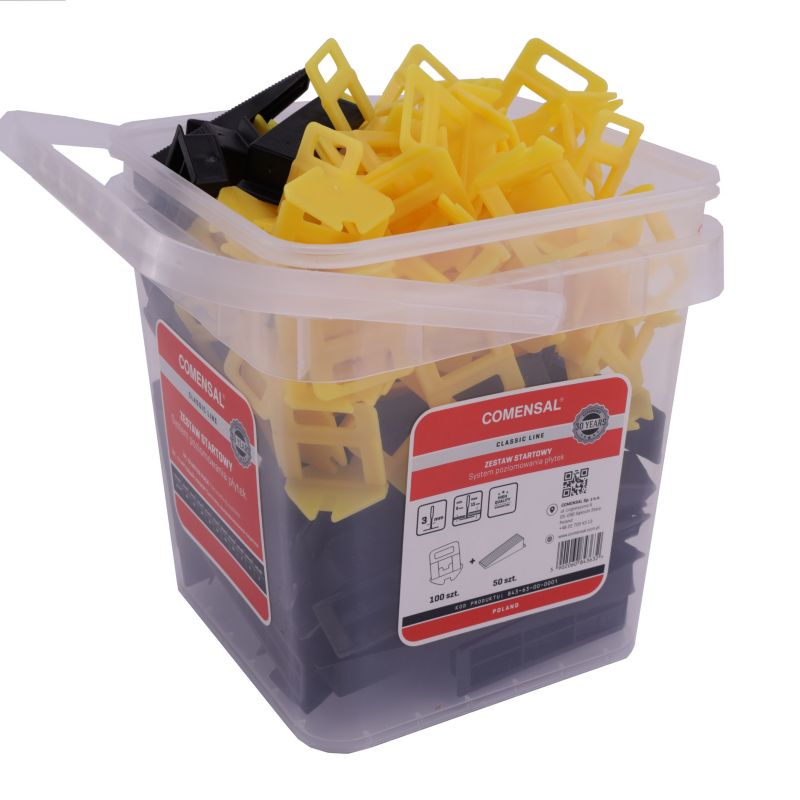 System poziomowania płytek COMENSAL klipsy zaciski 3 mm TYP II 100 szt. i kliny TYP II 50 szt. 1 zestaw