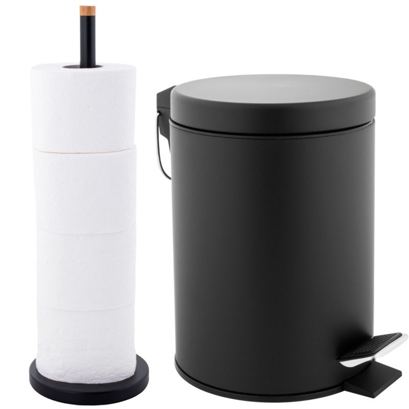 Zestaw łazienkowy LABI P.SP1 - Yoka Home Kosz na śmieci Stojak na papier toaletowy na 4 rolki czarny - 1 szt.
