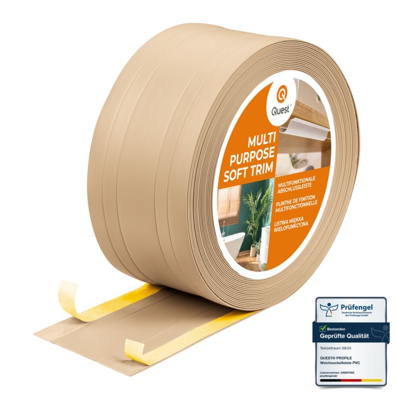 Listwa wykończeniowa W4 z PCV 2w1 110mm, QUEST samoprzylepna, maskująca elastyczna listwa podłogowa, ścienna, piaskowy, 10m