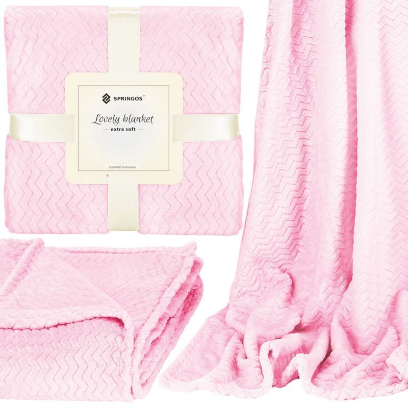 Narzuta na łóżko, pled Springos 200x220cm tłoczony, dwustronny różowy 1 szt.
