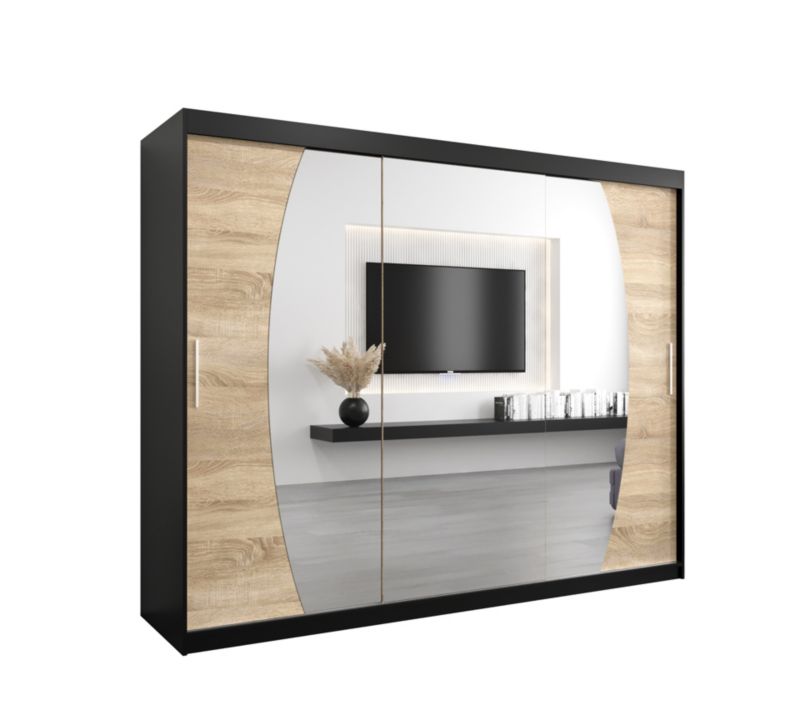 Szafa przesuwna Garderoba Abiks ELYPSE 250 czarny mat + dąb sonoma 1 szt.