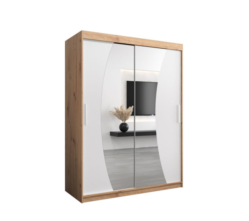 Szafa przesuwna Garderoba Abiks WAVE 150 dąb artisan + biały mat 1 szt.