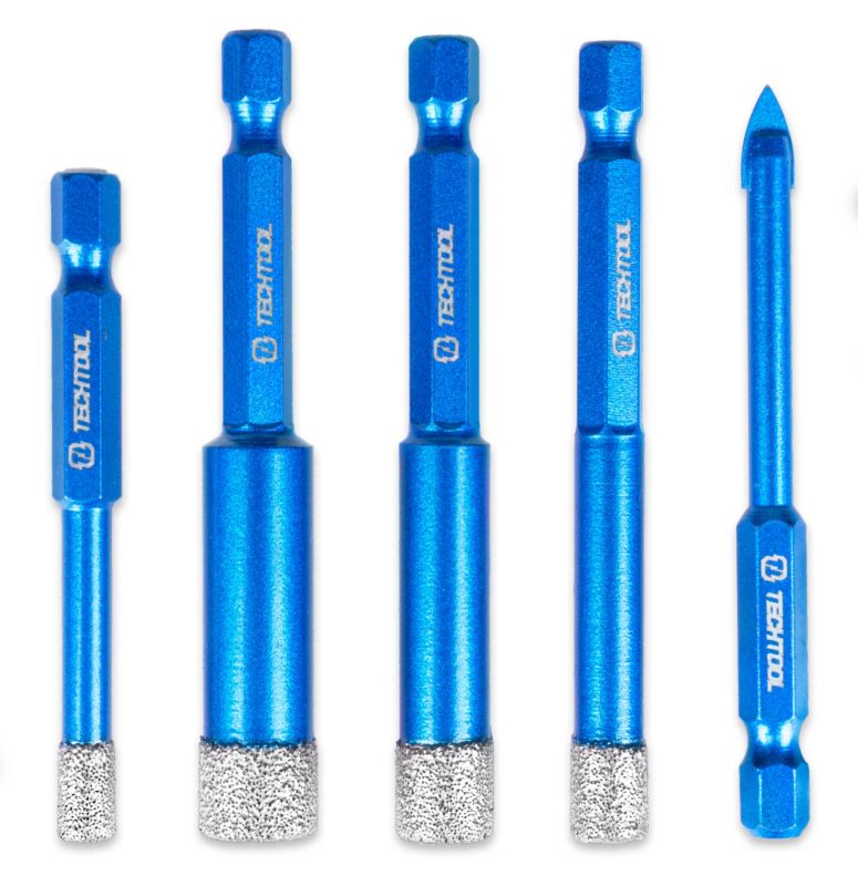 Otwornica diamentowa Techtool HEX 6 8 10 12 mm wiertło do szła 1 kpl.