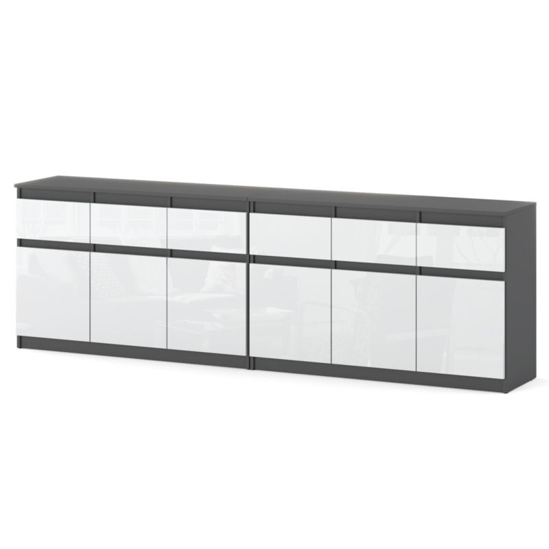 Komoda Hurtownia-Mebli Szuflady 6 Olia Best 240cm Szary Mat Biały Połysk 240x35x75 cm 1szt.