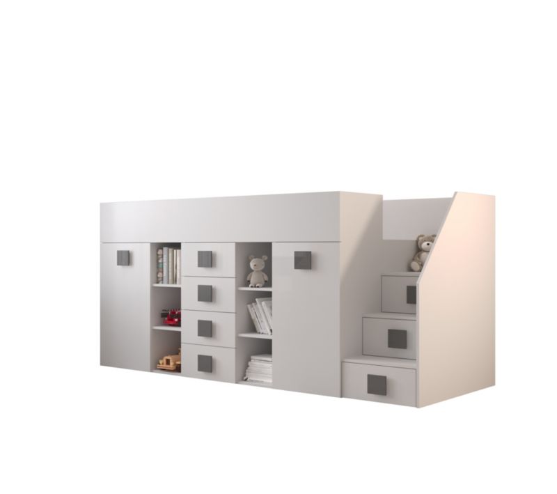 Łóżko piętrowe Antresola Abiks TOLEDO 3 P biały + biały + szary 1 szt.