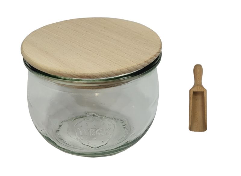 Słoik MODO24 Weck 580 ml fi 100 tulip drewniane wieko miarka 1 kpl.