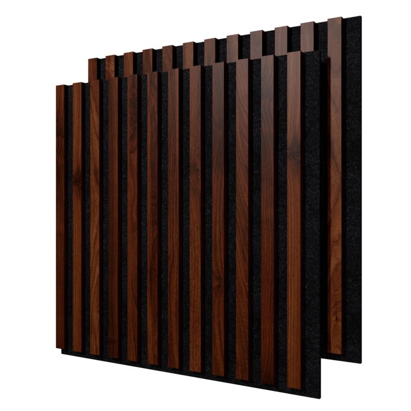 Lamele ścienne na czarnym filcu Stegu Linea Acoustic Proline, ciemny orzech 60,5X60,5 panele akustyczne zestaw 2 szt.