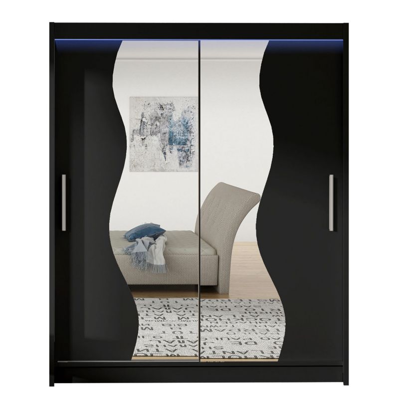 Szafa MIRJAN 24 z drzwiami przesuwnymi Presto S z oświetleniem RGB czarny/lustro 1 szt.
