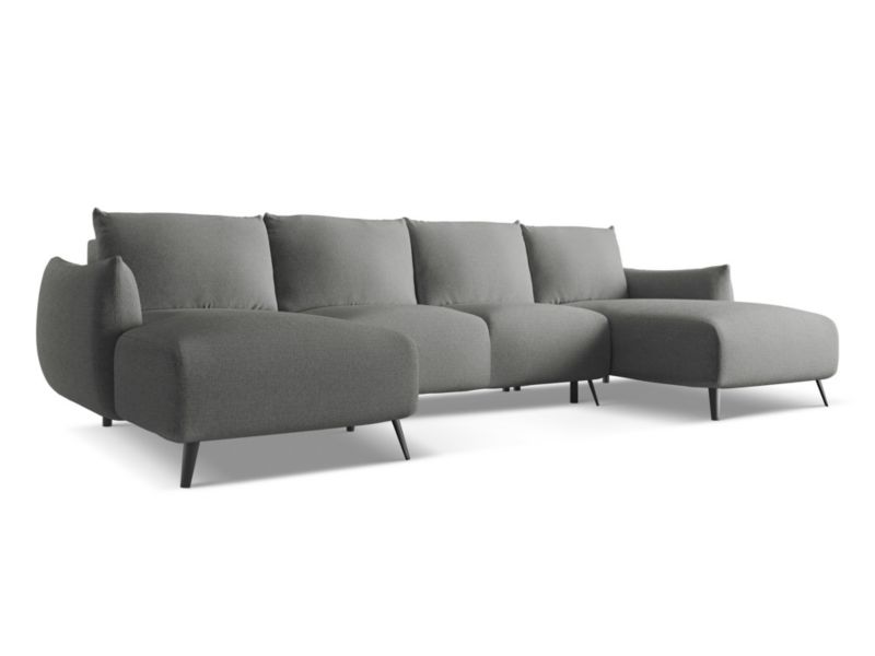 Sofa panoramiczna z funkcją spania LaMiaSofa GENOVA z tkaniny szenilowej 317x162 cm słoniowy 1 szt.