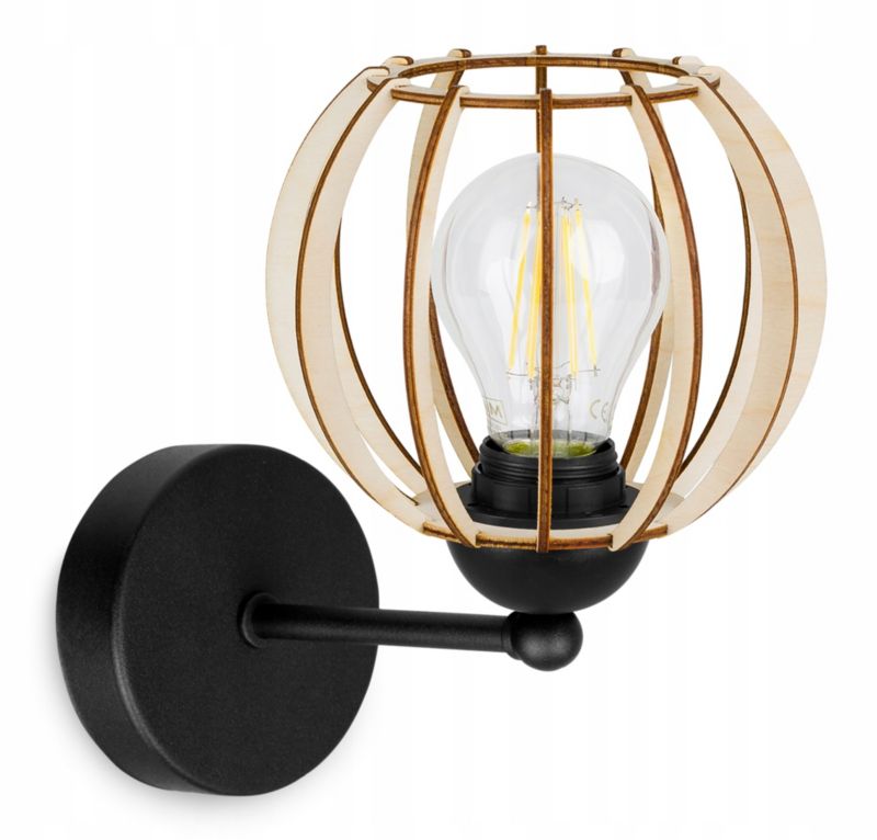 Lampa ścienna kinkiet Light Home LH Timber 1x E27 60W górny okrągły czarny 1szt.