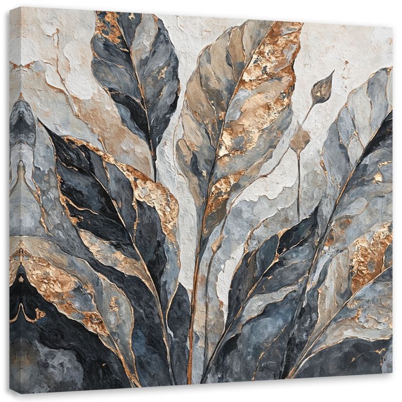 Obraz na płótnie Feeby Abstrakcyjne Liście Szary Złoty 60x60cm 1szt