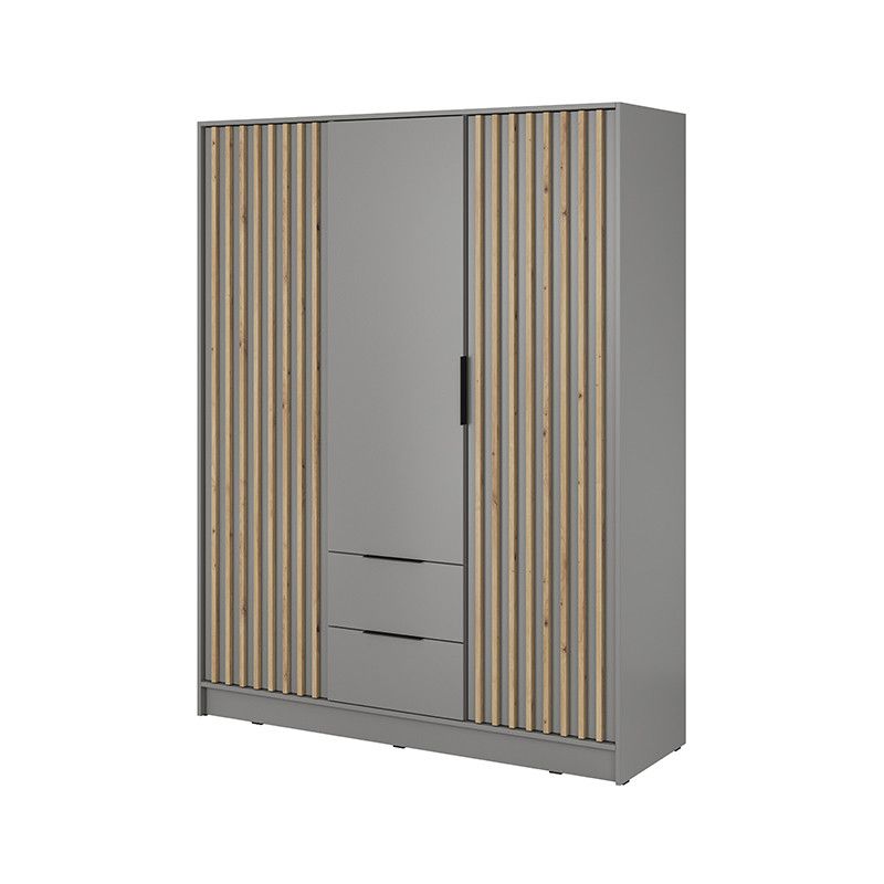 Szafa trzydrzwiowa z szufladami Bettso Nelly 3D z lamelami szary 1szt.