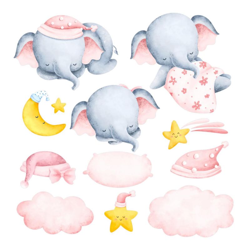 Dziecięce Naklejki Wallfluent 152x100 cm Słoniki chmurki 1 rol.