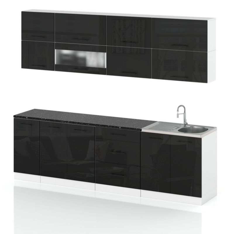 Zestaw Kuchenny Hurtownia-Mebli Z Blatem Kuchnia Robo Lux 260cm Biały Mat Czarny Połysk 260x52x157 cm 1szt.